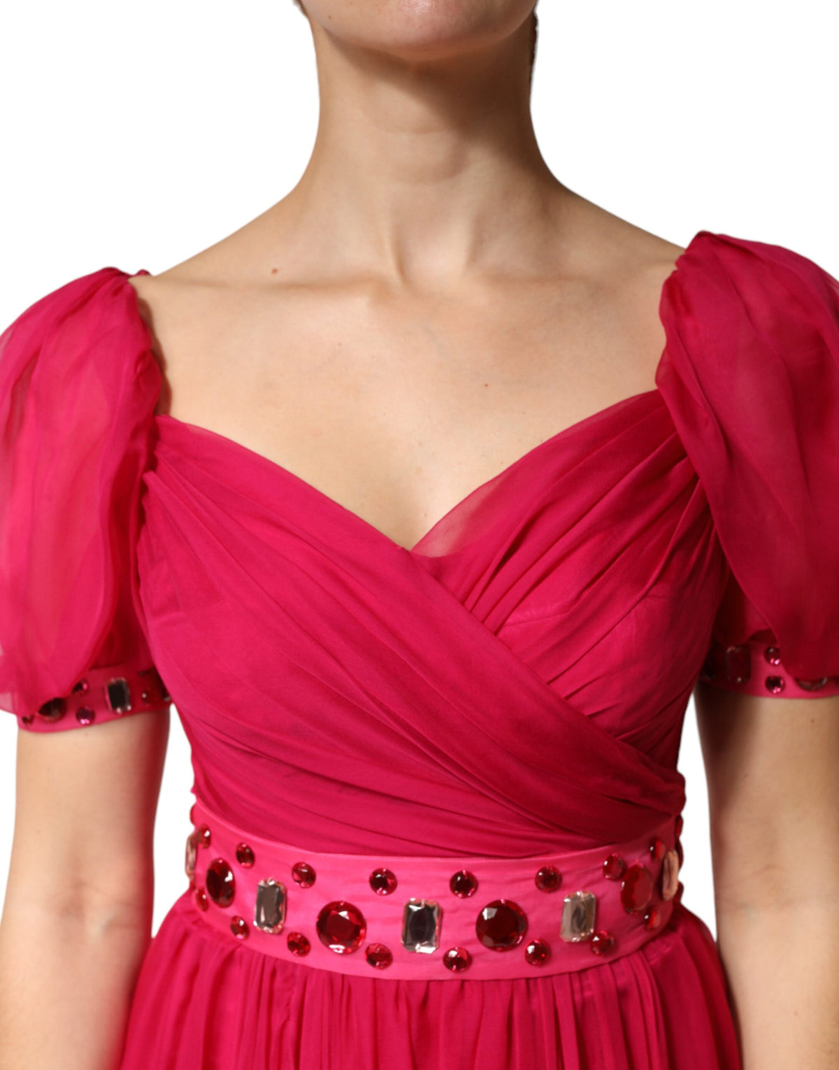 Dolce & Gabbana Rosa Seide Besticktes A-Linien Midikleid