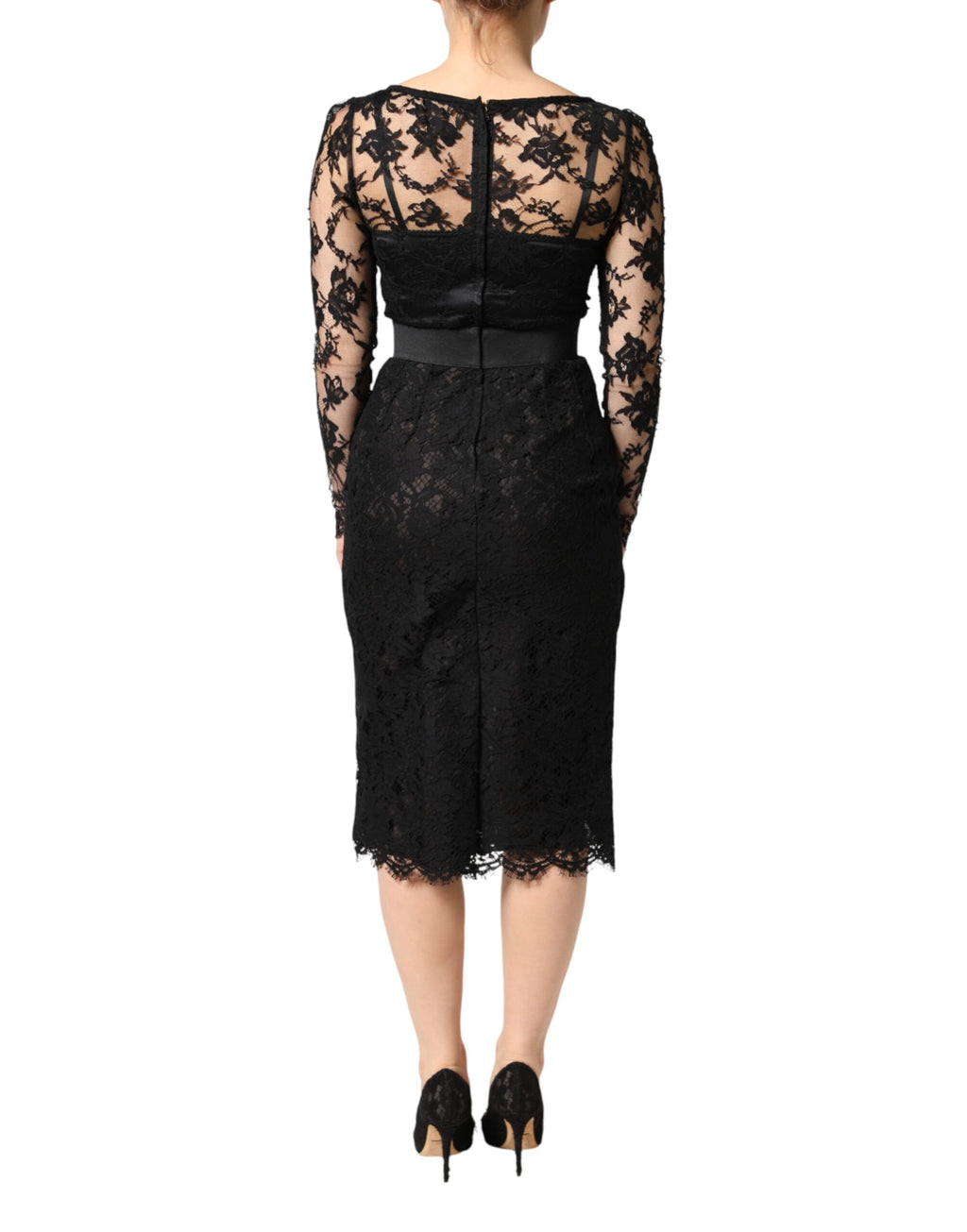 Robe Midi Fourreau en Coton et Dentelle Noire Dolce & Gabbana