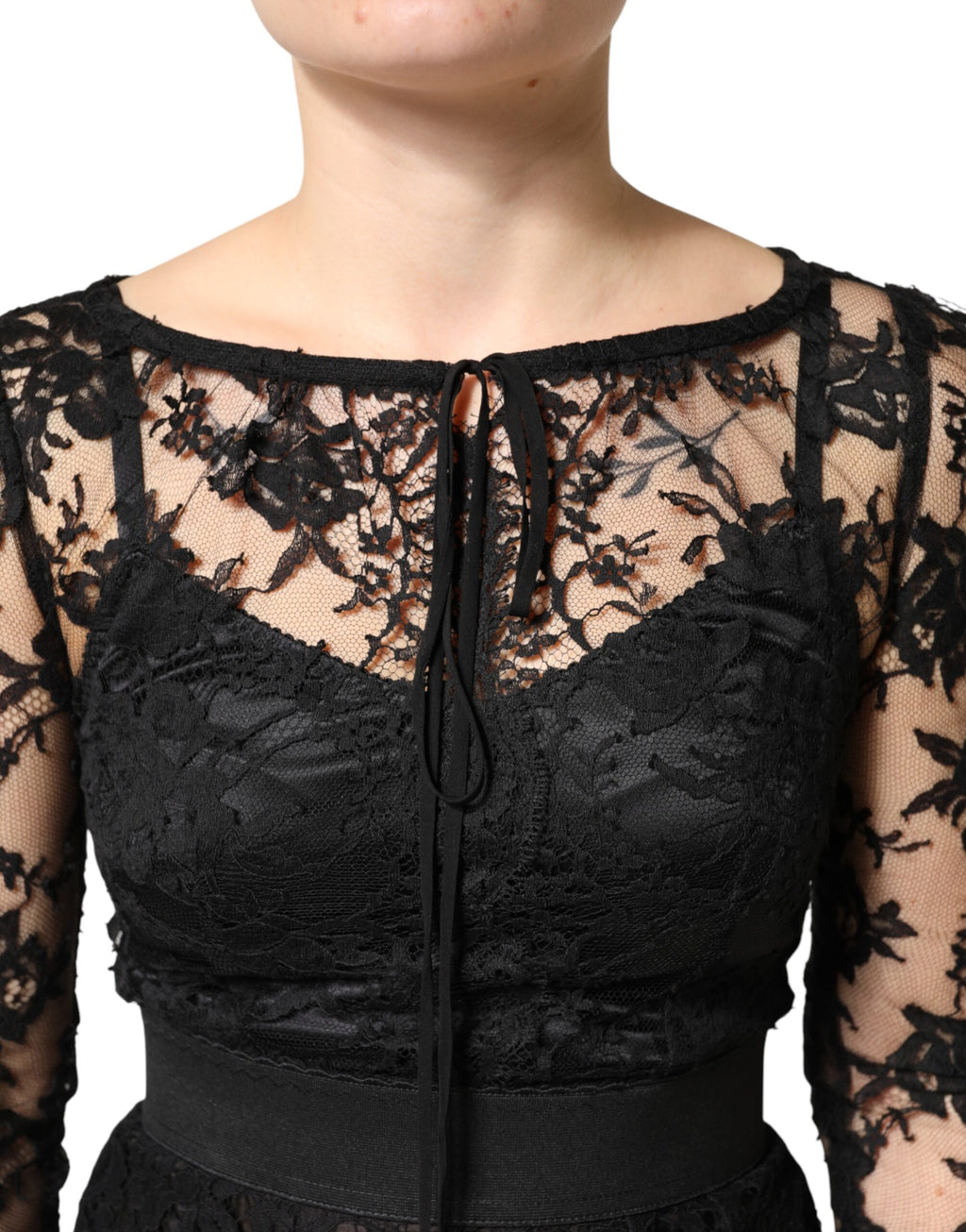 Robe Midi Fourreau en Coton et Dentelle Noire Dolce & Gabbana