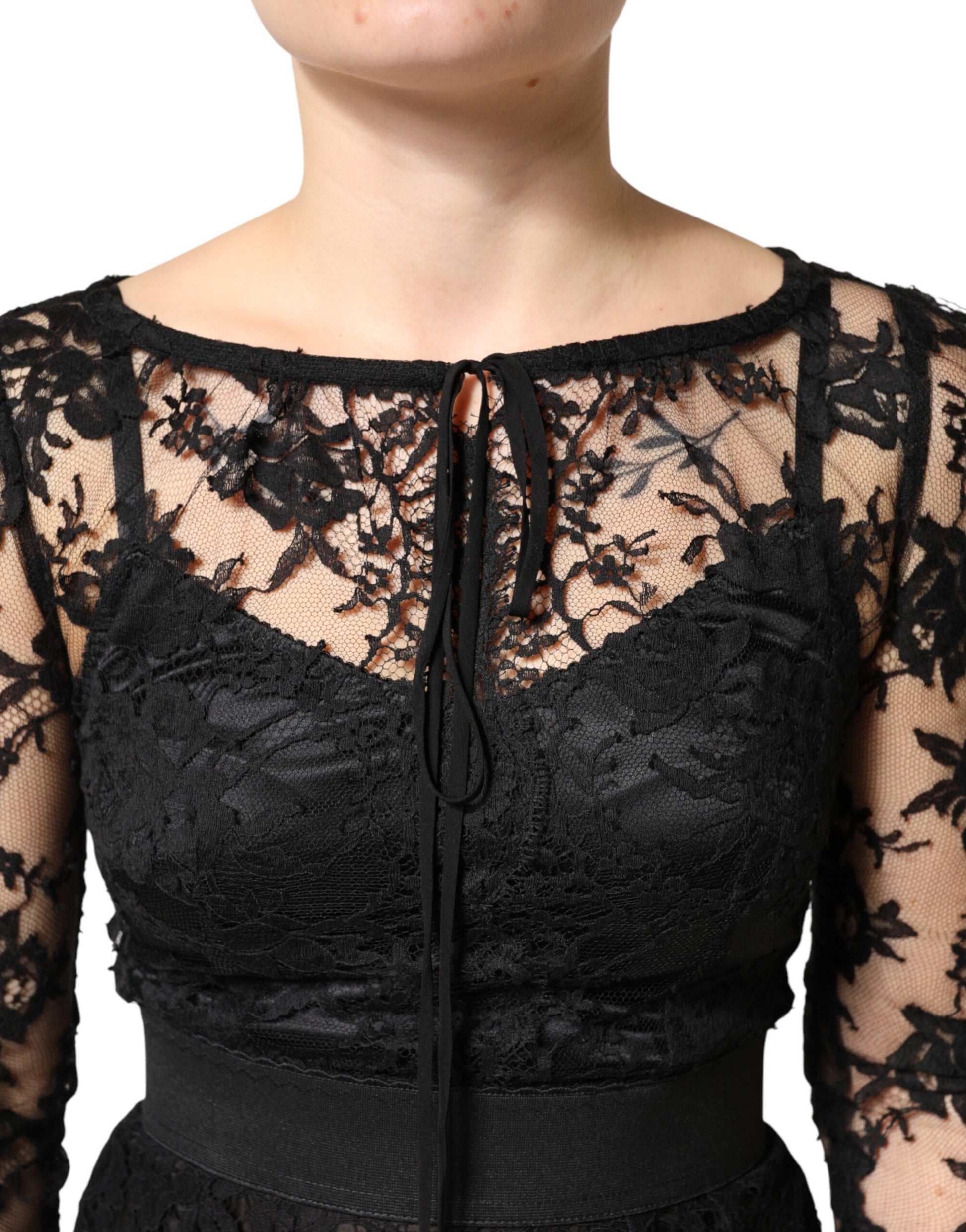Robe Midi Fourreau en Coton et Dentelle Noire Dolce & Gabbana