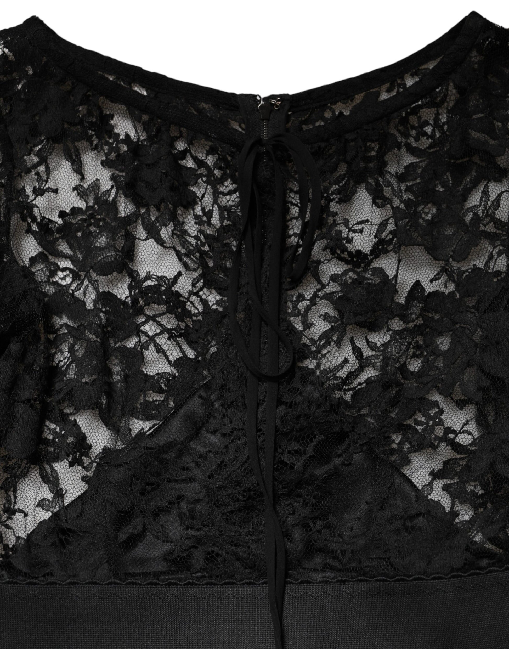 Robe Midi Fourreau en Coton et Dentelle Noire Dolce & Gabbana