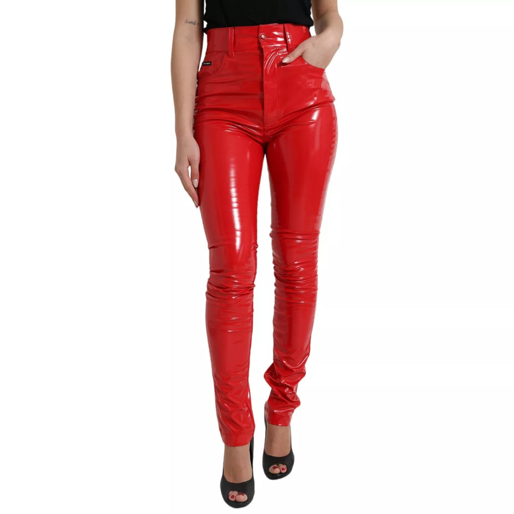 Pantalon skinny taille haute rouge brillant Dolce & Gabbana