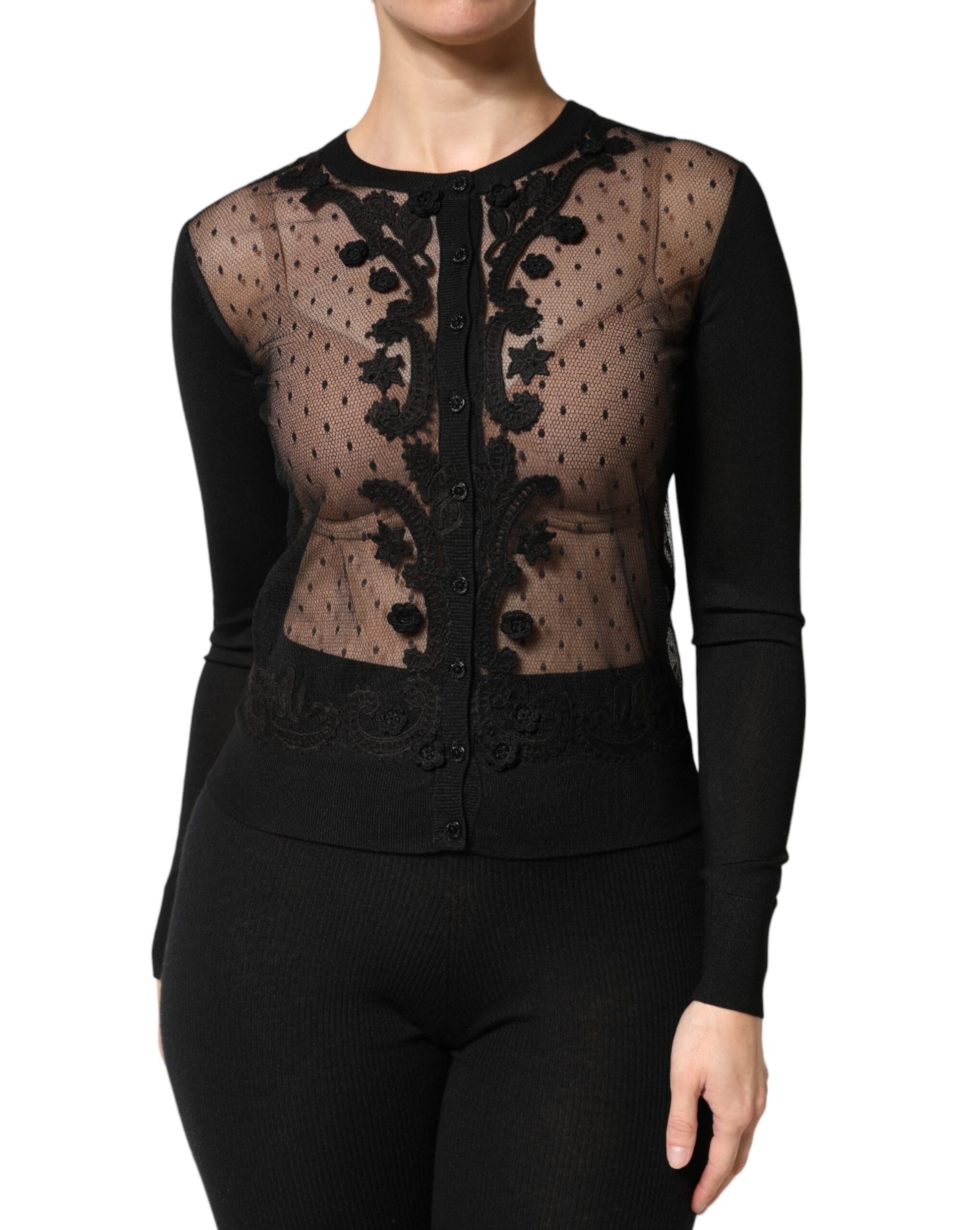 Cardigan pull transparent noir à boutons Dolce & Gabbana