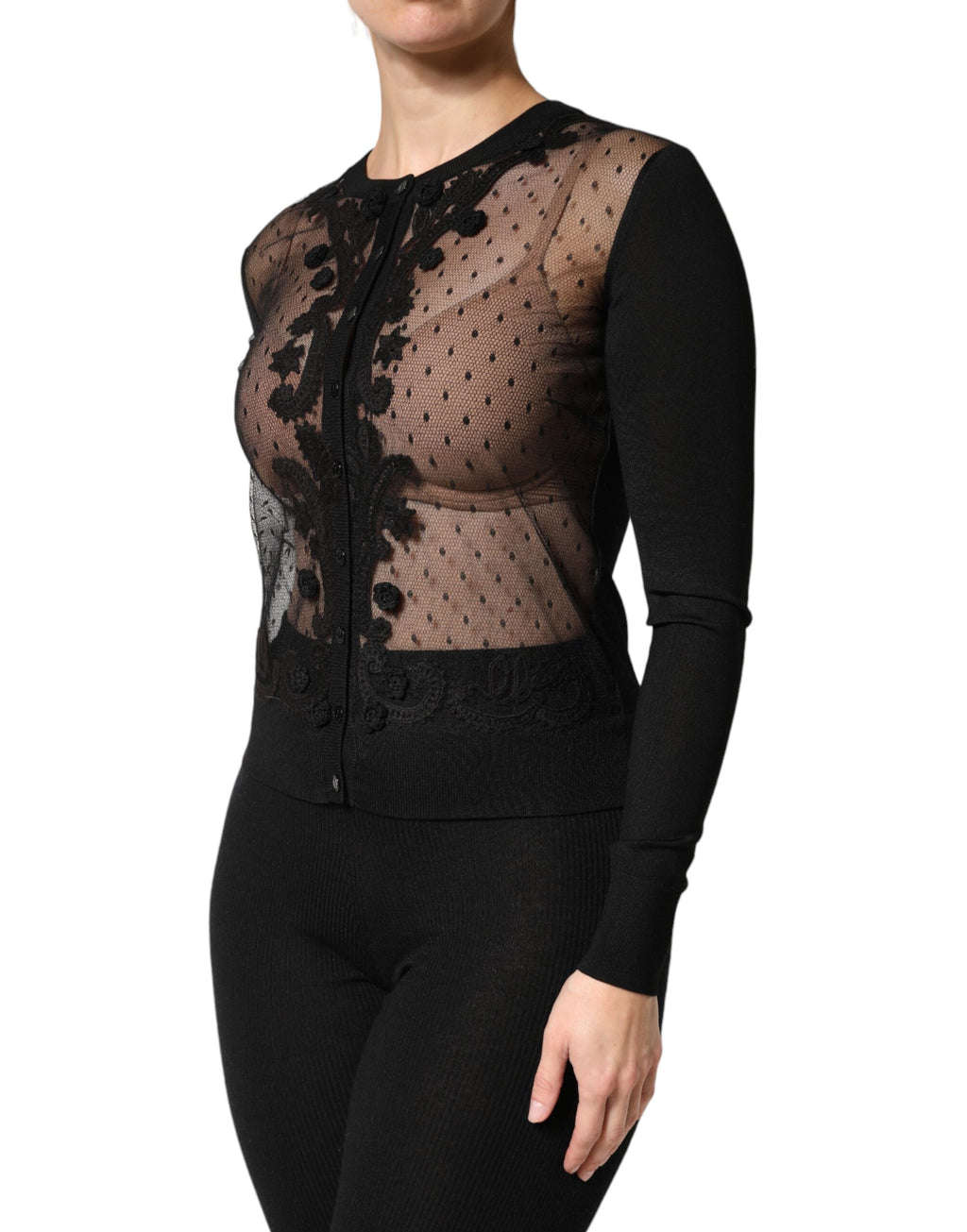 Cardigan pull transparent noir à boutons Dolce & Gabbana