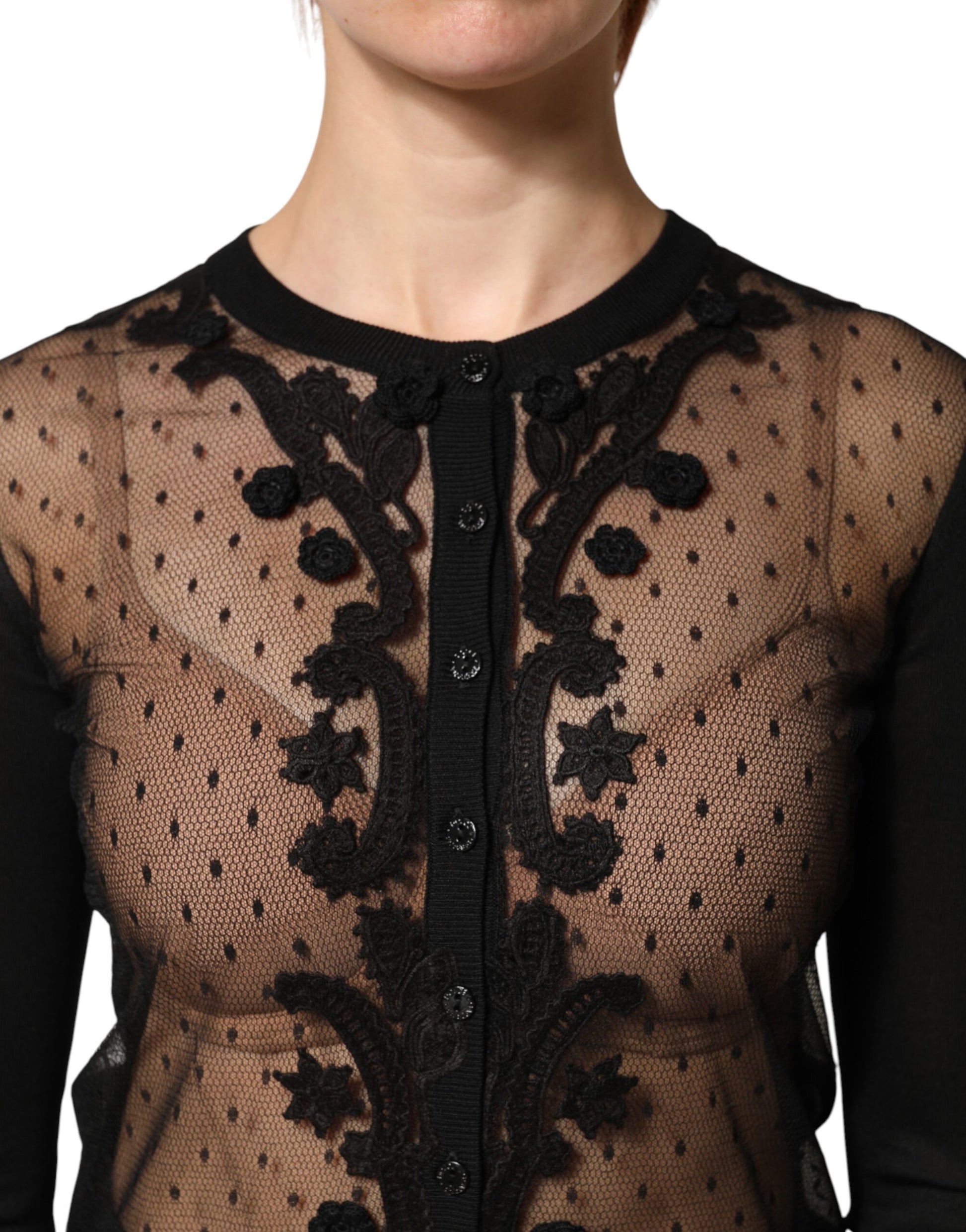 Cardigan pull transparent noir à boutons Dolce & Gabbana