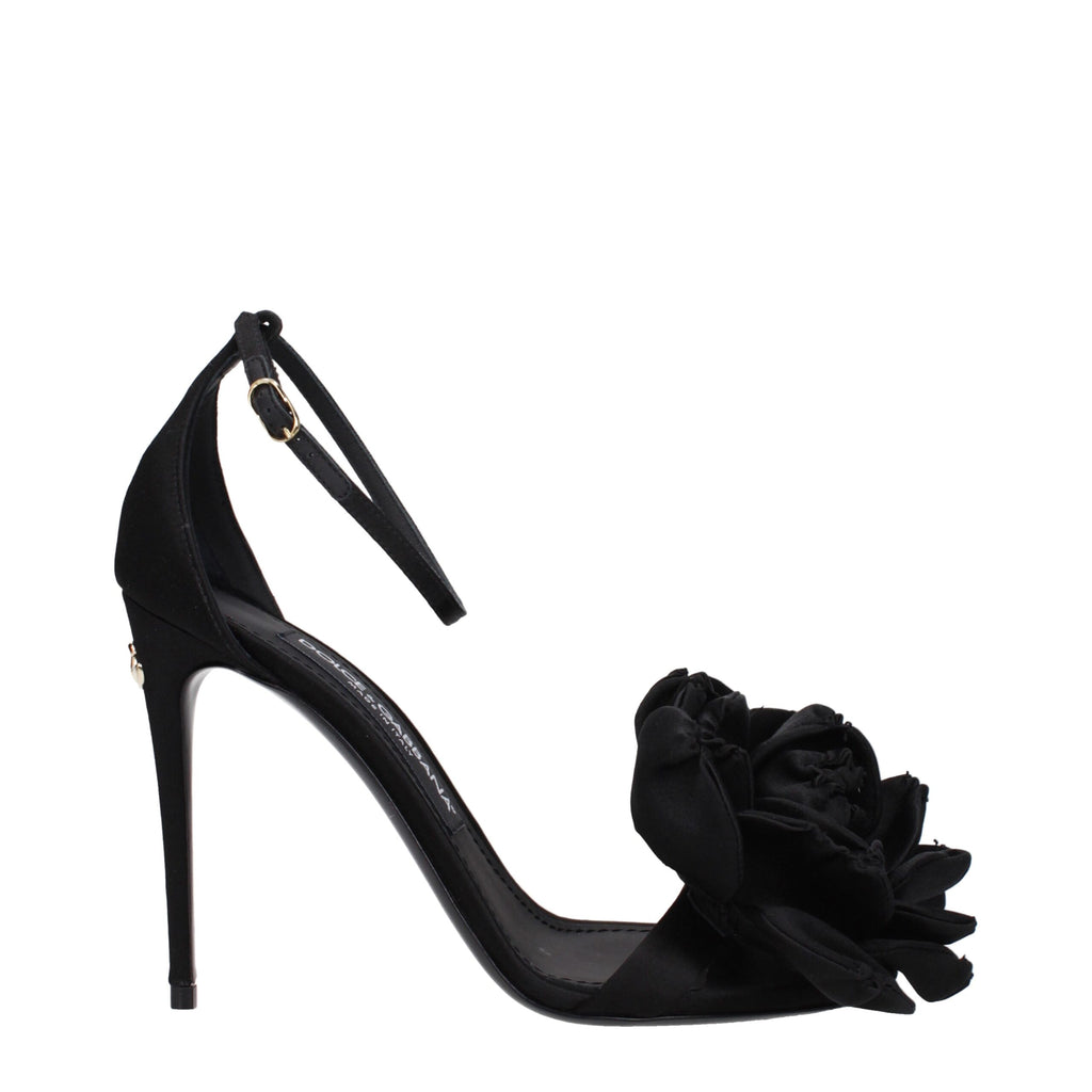 Dolce & Gabbana Black Satin Stiletto Heel Sandals