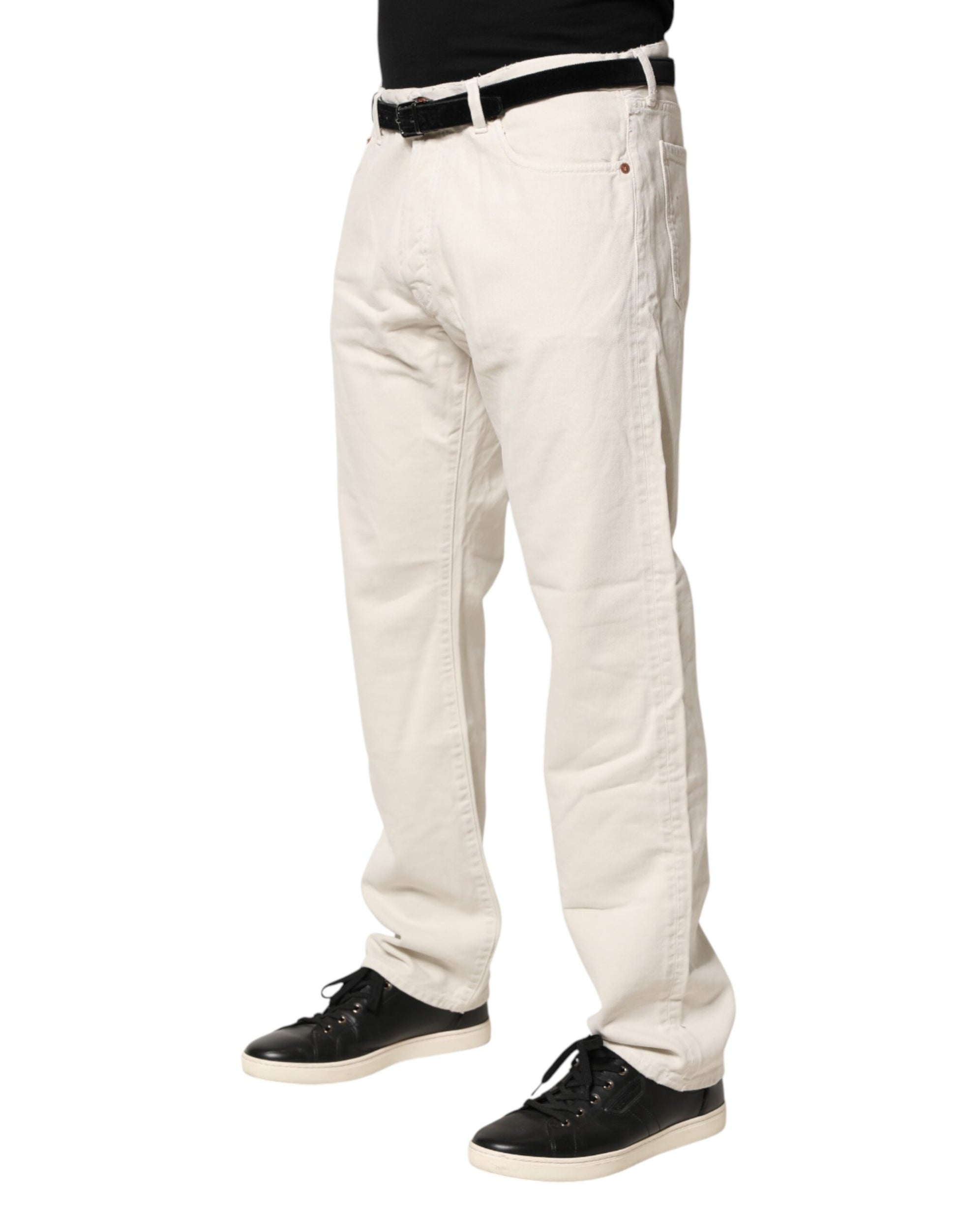 President's White Cotton Straight Mid Waist Denim Men Trouser Jeans