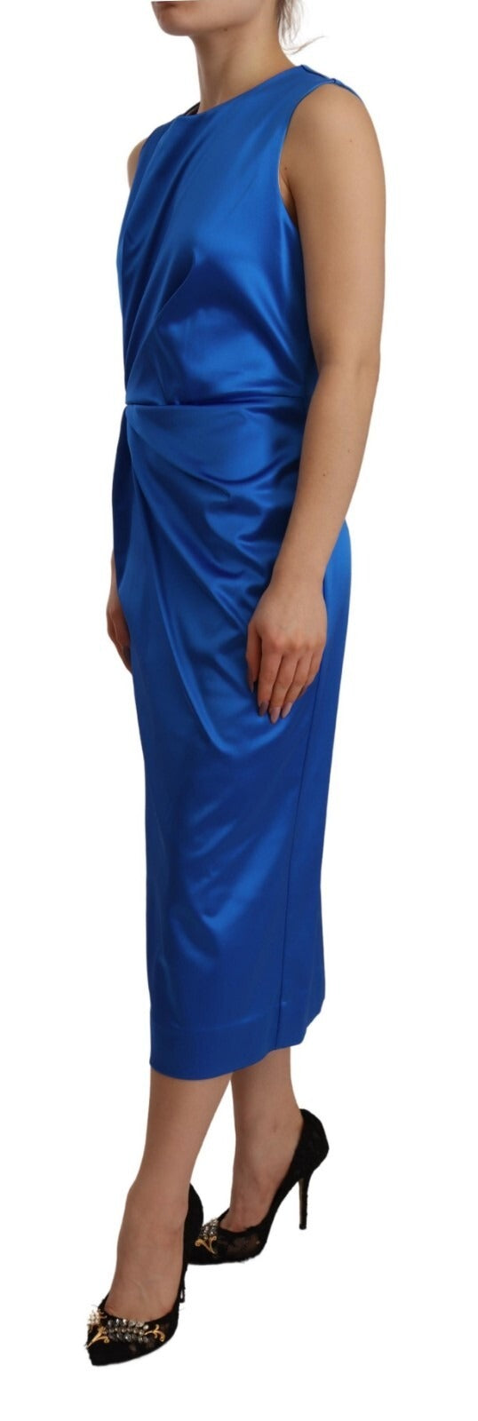 Parosh Acetate Royal Blue Roundneck Sleeveless Sheath Midi Dress