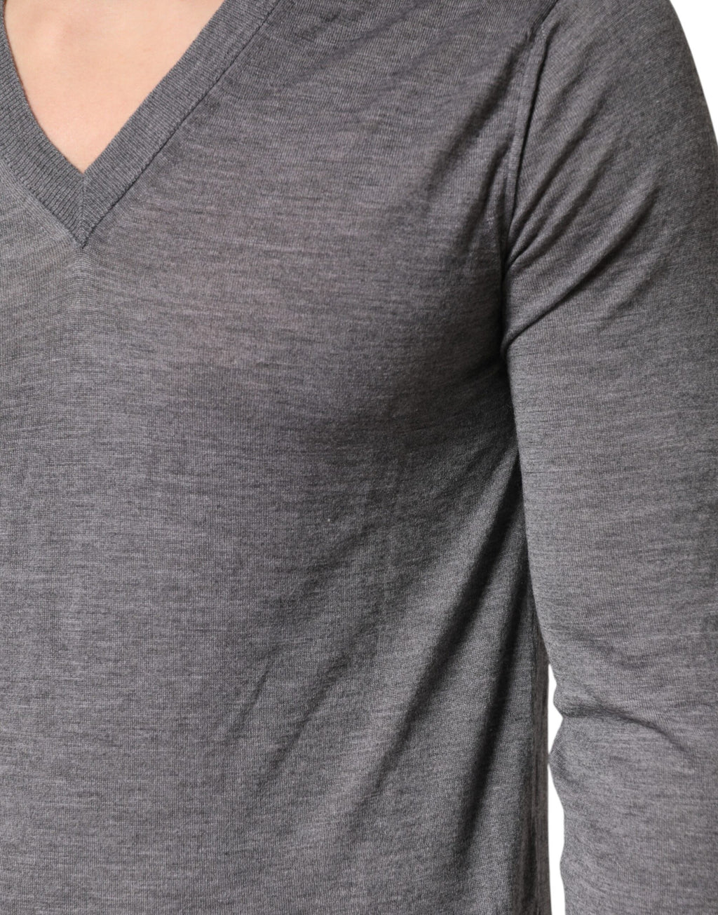 Dolce & Gabbana Gray Cashmere V-Neck Men Pullover Sweater