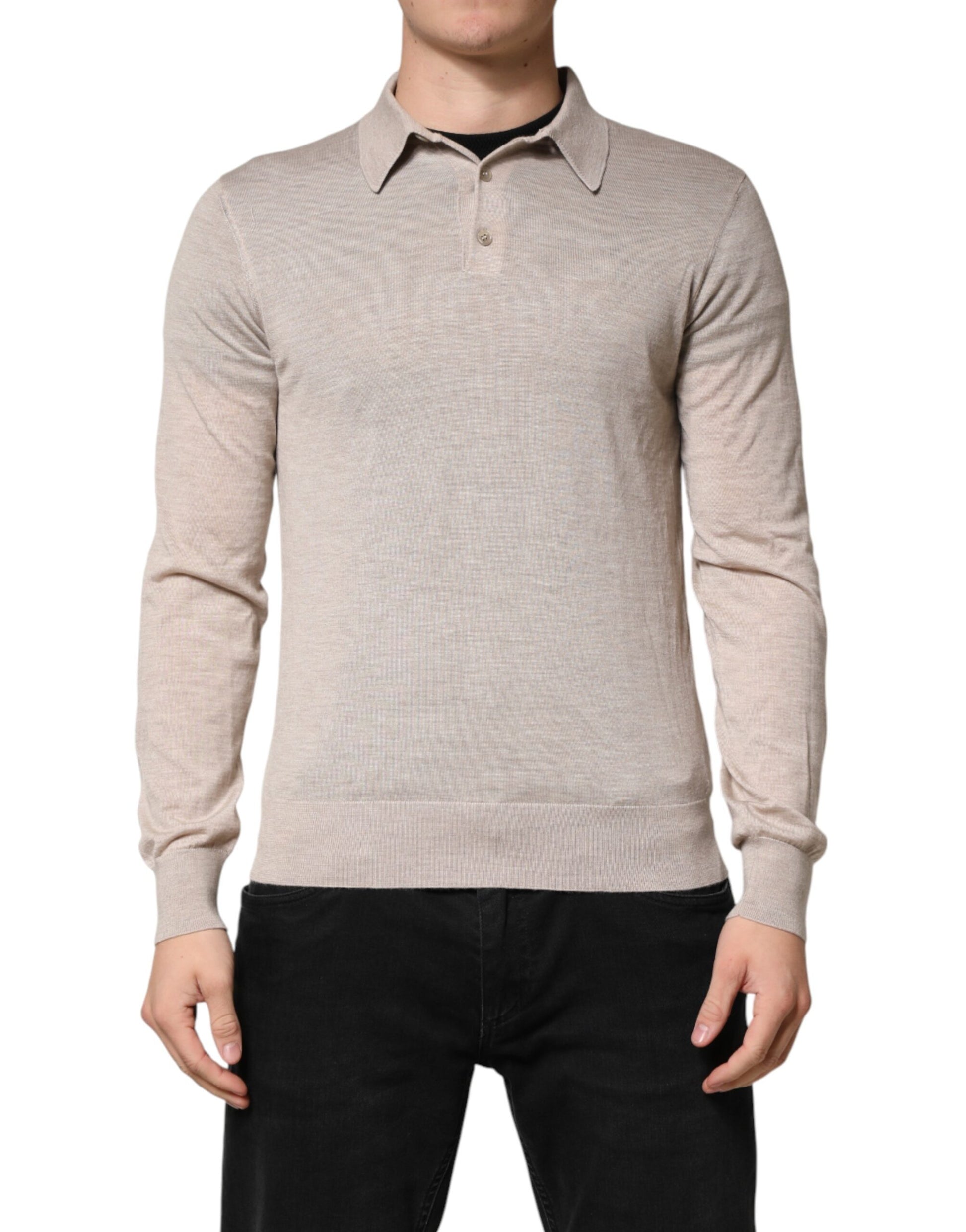 Pull polo en cachemire beige avec col Dolce & Gabbana
