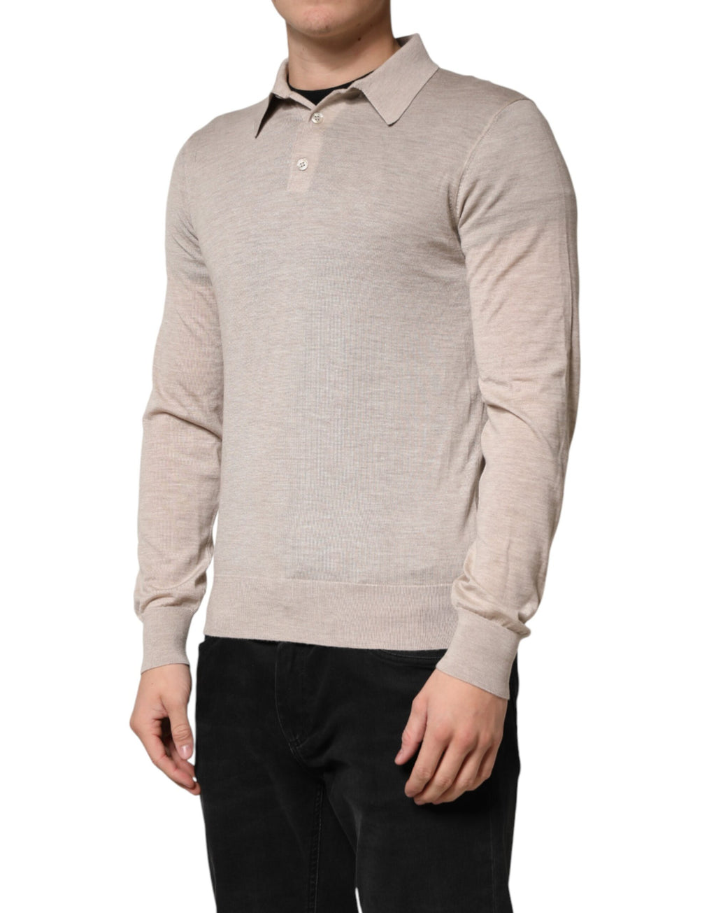 Pull polo en cachemire beige avec col Dolce & Gabbana
