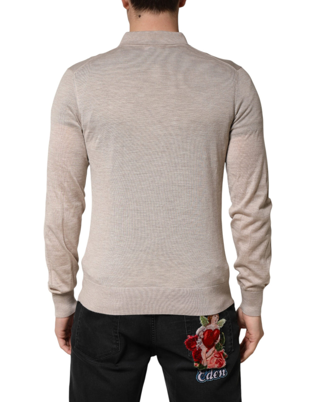Pull polo en cachemire beige avec col Dolce & Gabbana