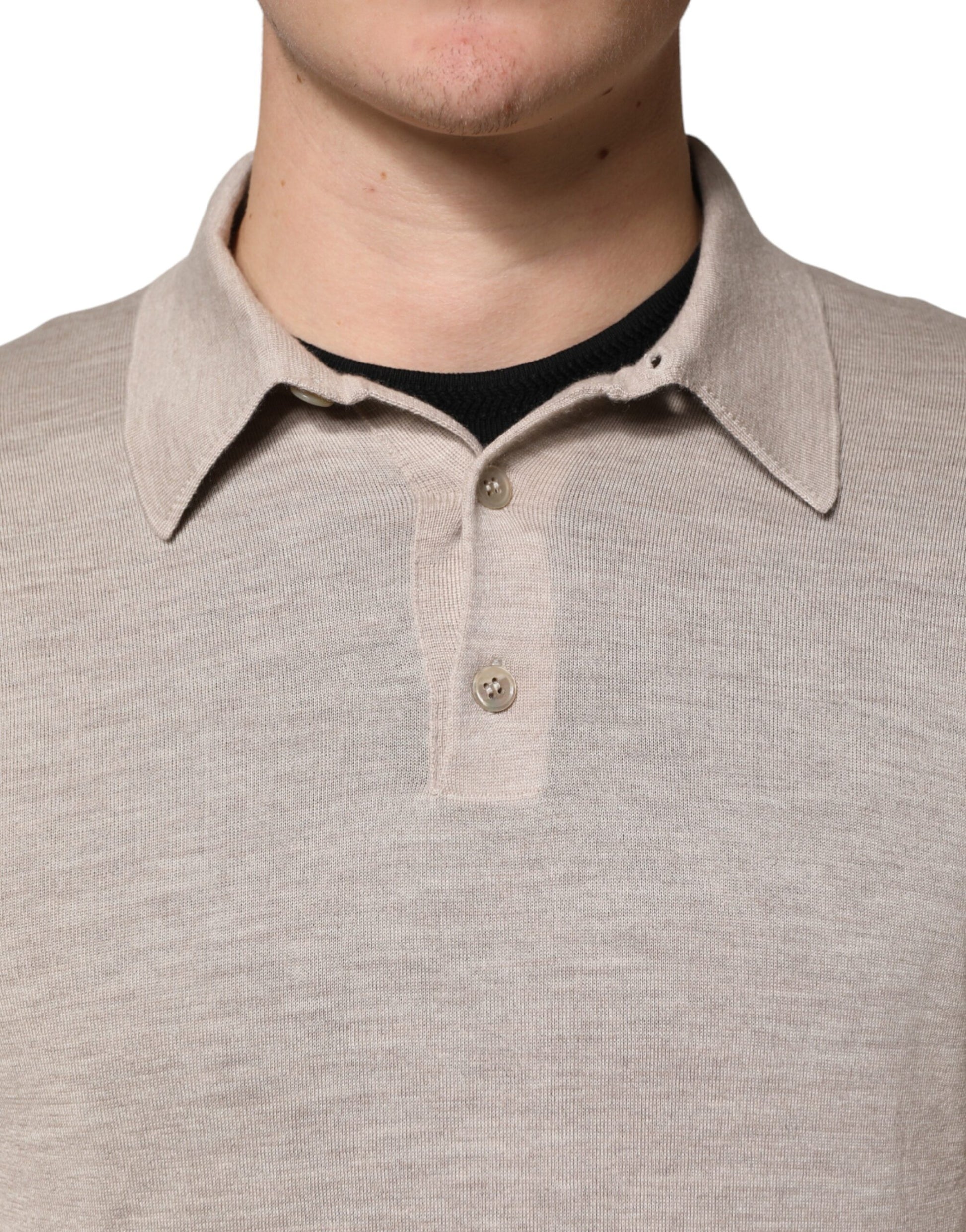 Pull polo en cachemire beige avec col Dolce & Gabbana