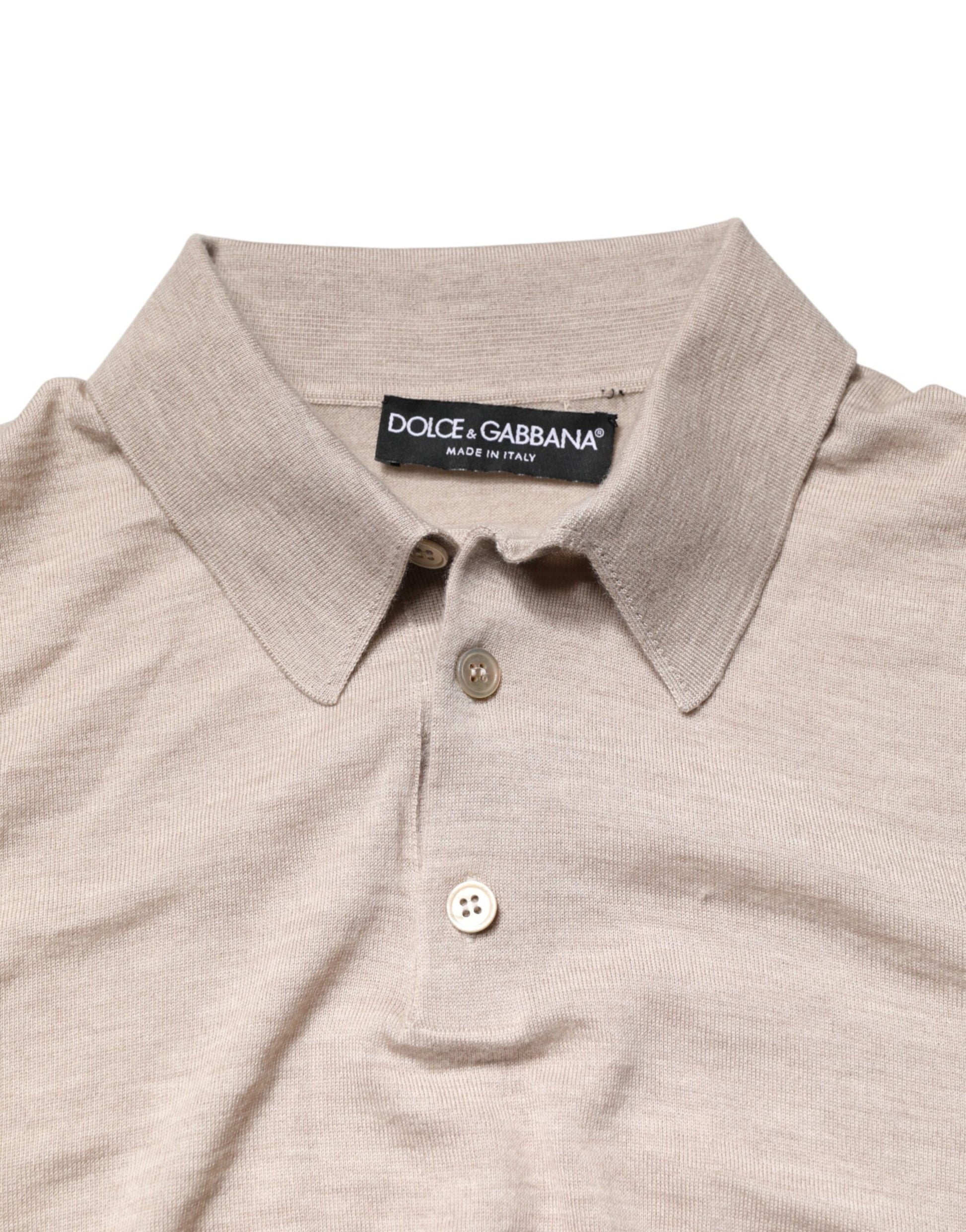 Pull polo en cachemire beige avec col Dolce & Gabbana