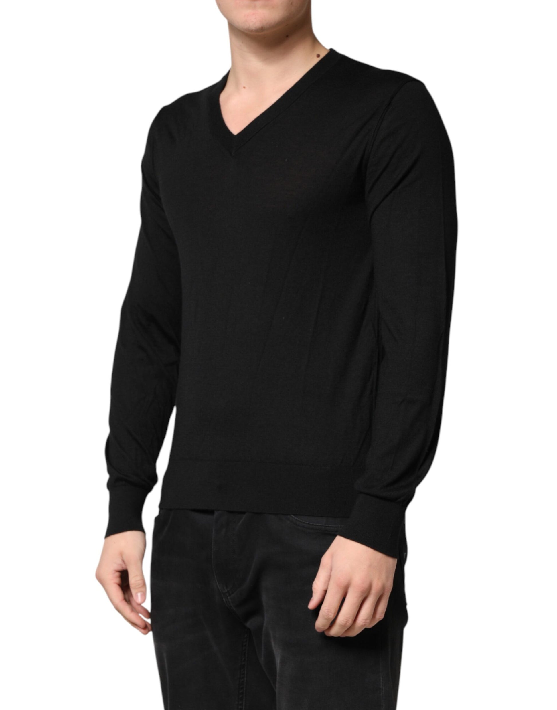 Dolce & Gabbana Pull Homme Col V en Cachemire Noir