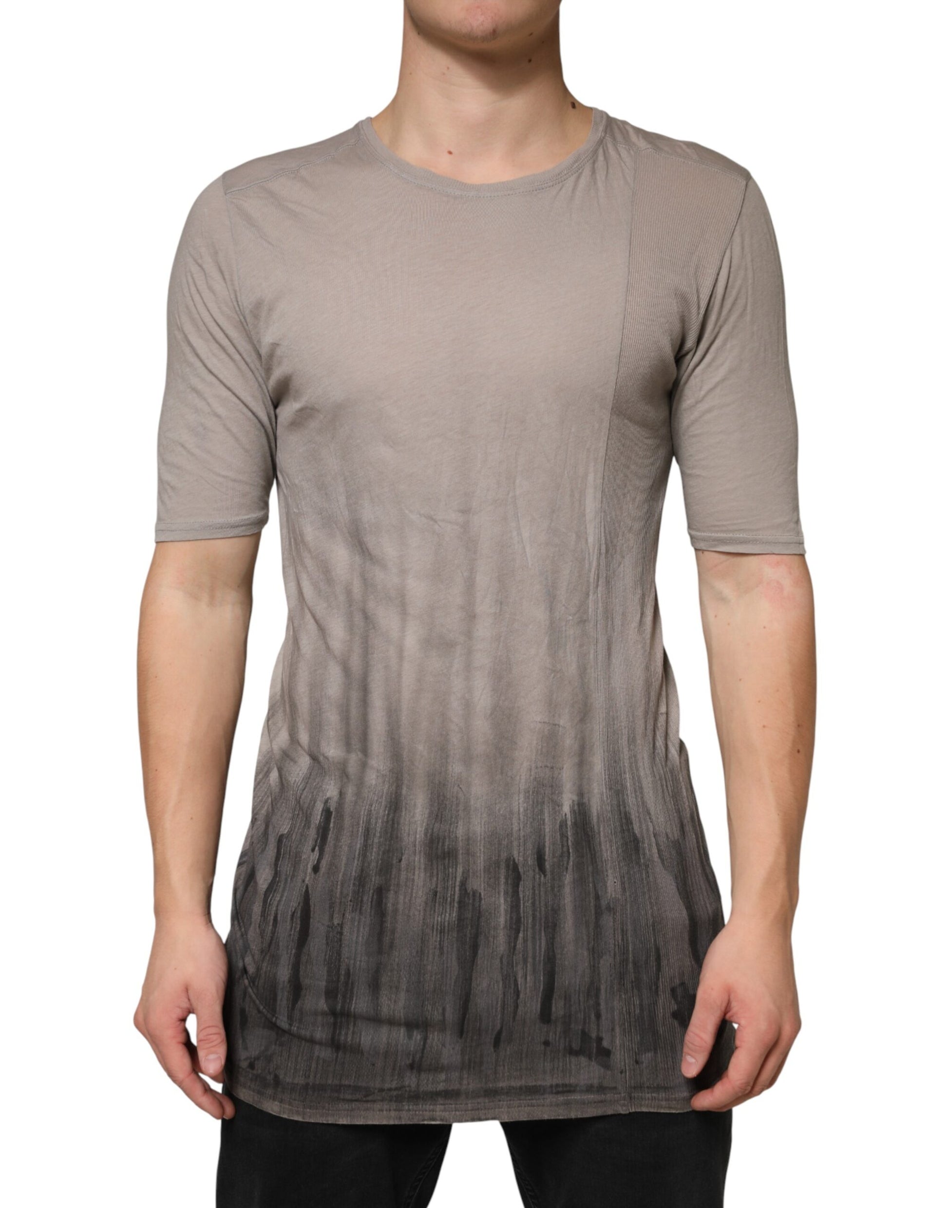 T-shirt à col rond et manches courtes en coton bicolore gris Laneus