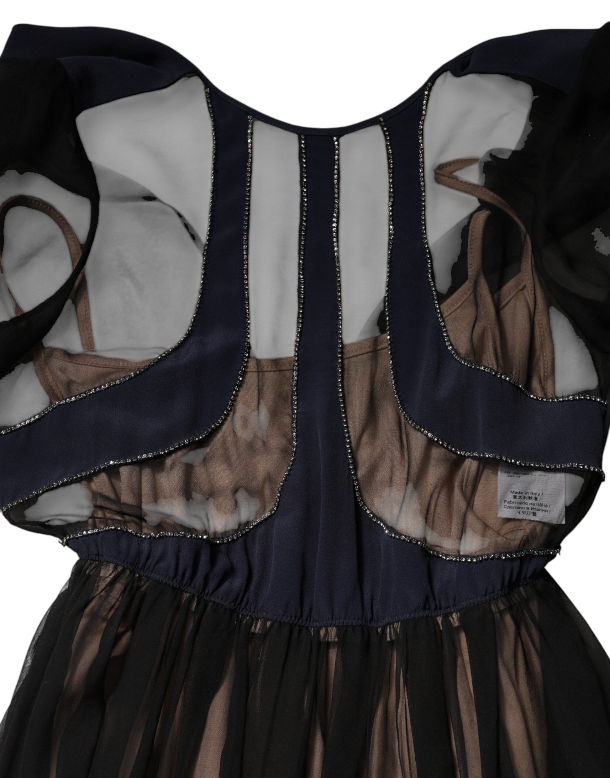 N.21 Blue Long Sleeves Sheer Silk Sheath A-line Midi Dress