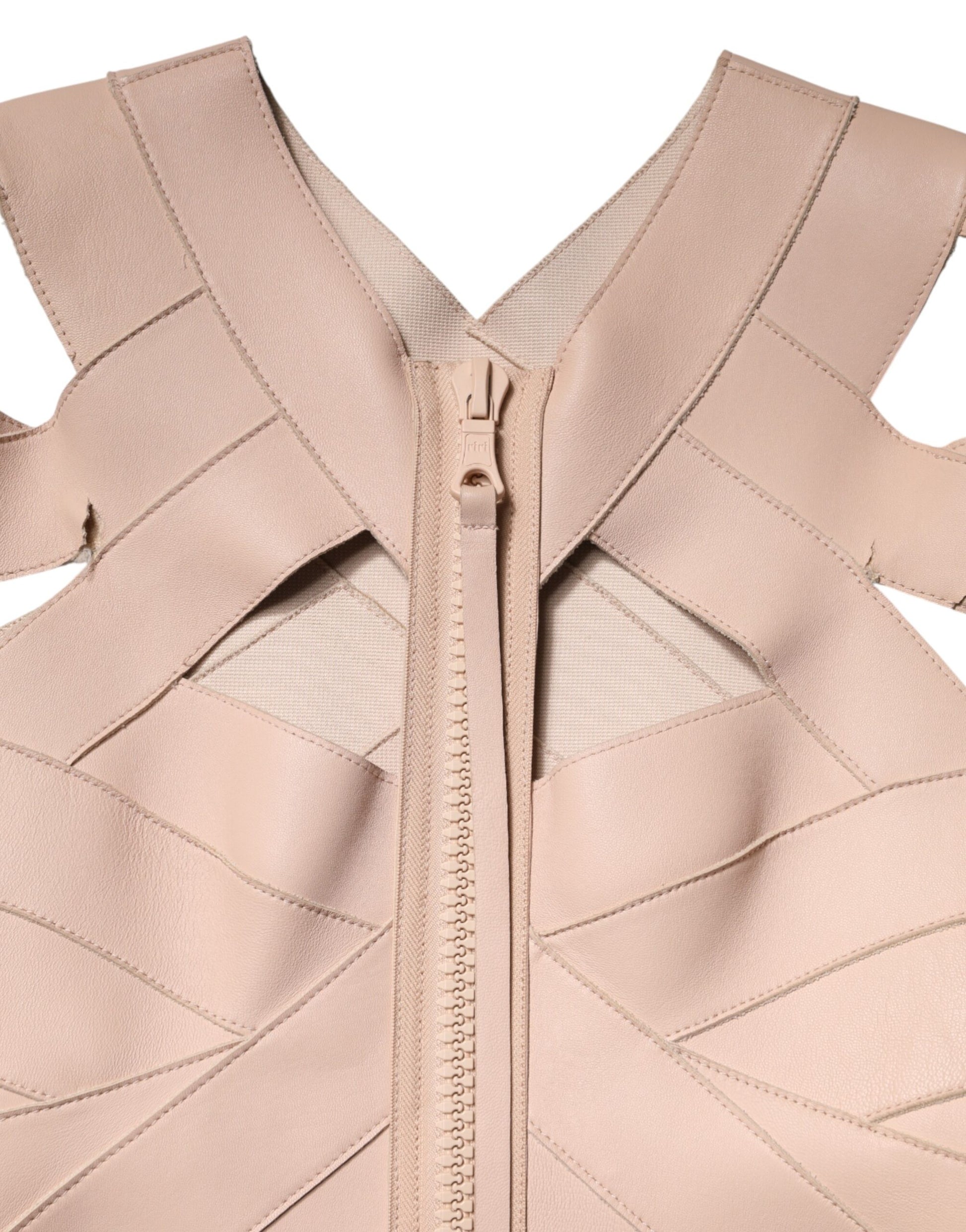 Dsquared² Beige Leather Short Sleeves Sheath Mini Dress