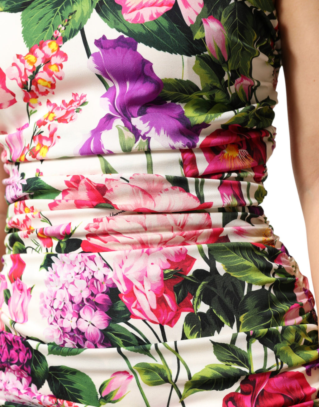 Mini-robe ruchée en soie charmeuse multicolore à imprimé floral Dolce & Gabbana