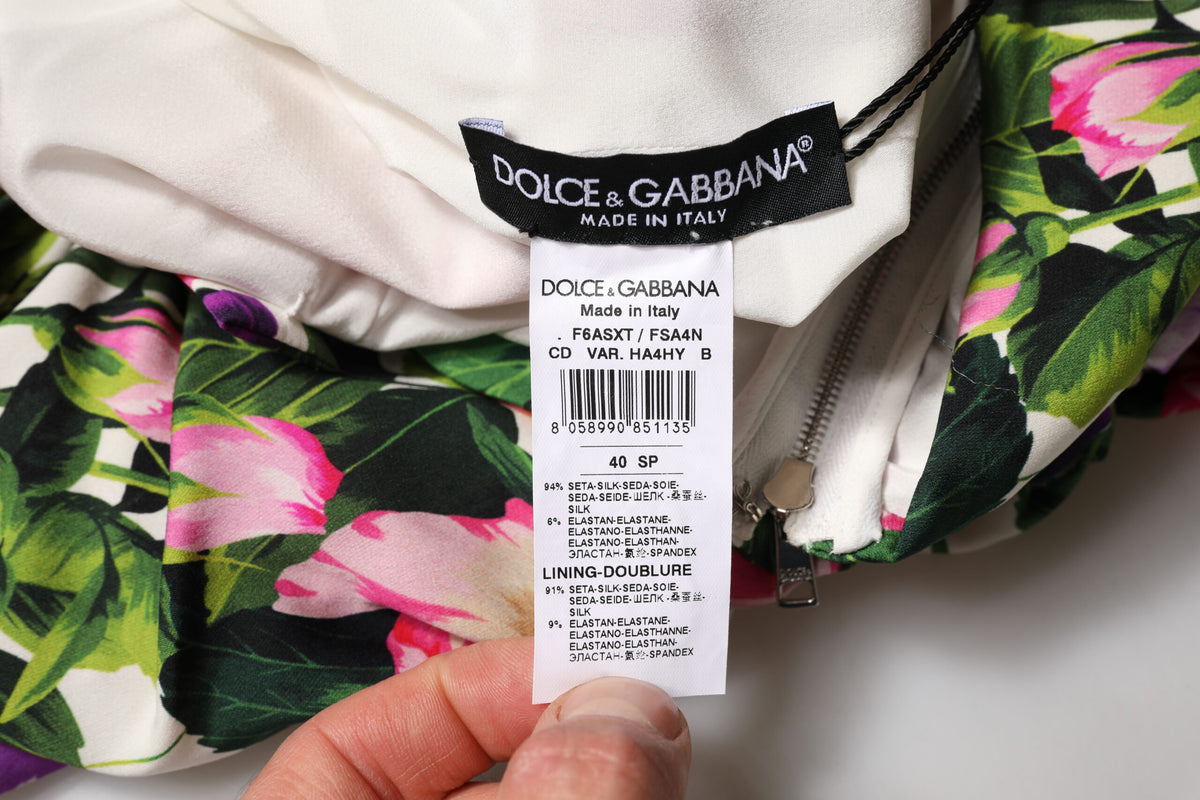Dolce & Gabbana Mehrfarbiges geblümtes gerafftes Mini-Kleid aus Seiden-Charmeuse
