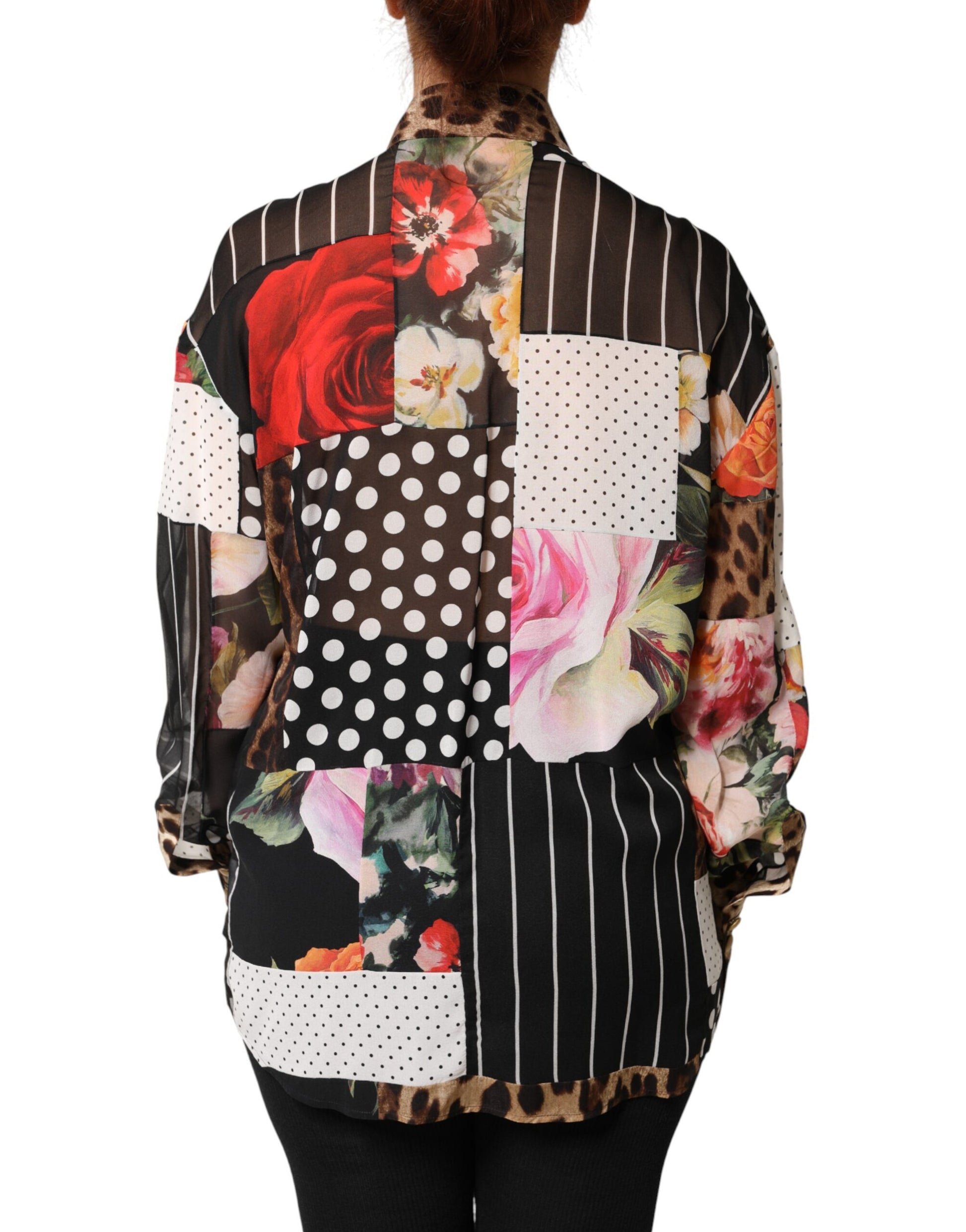 Chemisier col à patchwork de soie multicolore Dolce & Gabbana