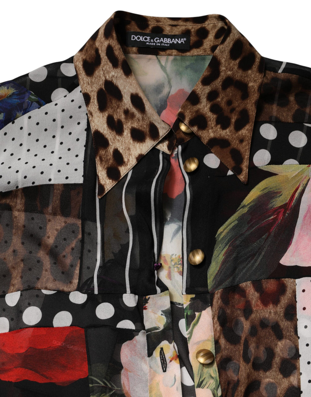 Chemisier col à patchwork de soie multicolore Dolce & Gabbana