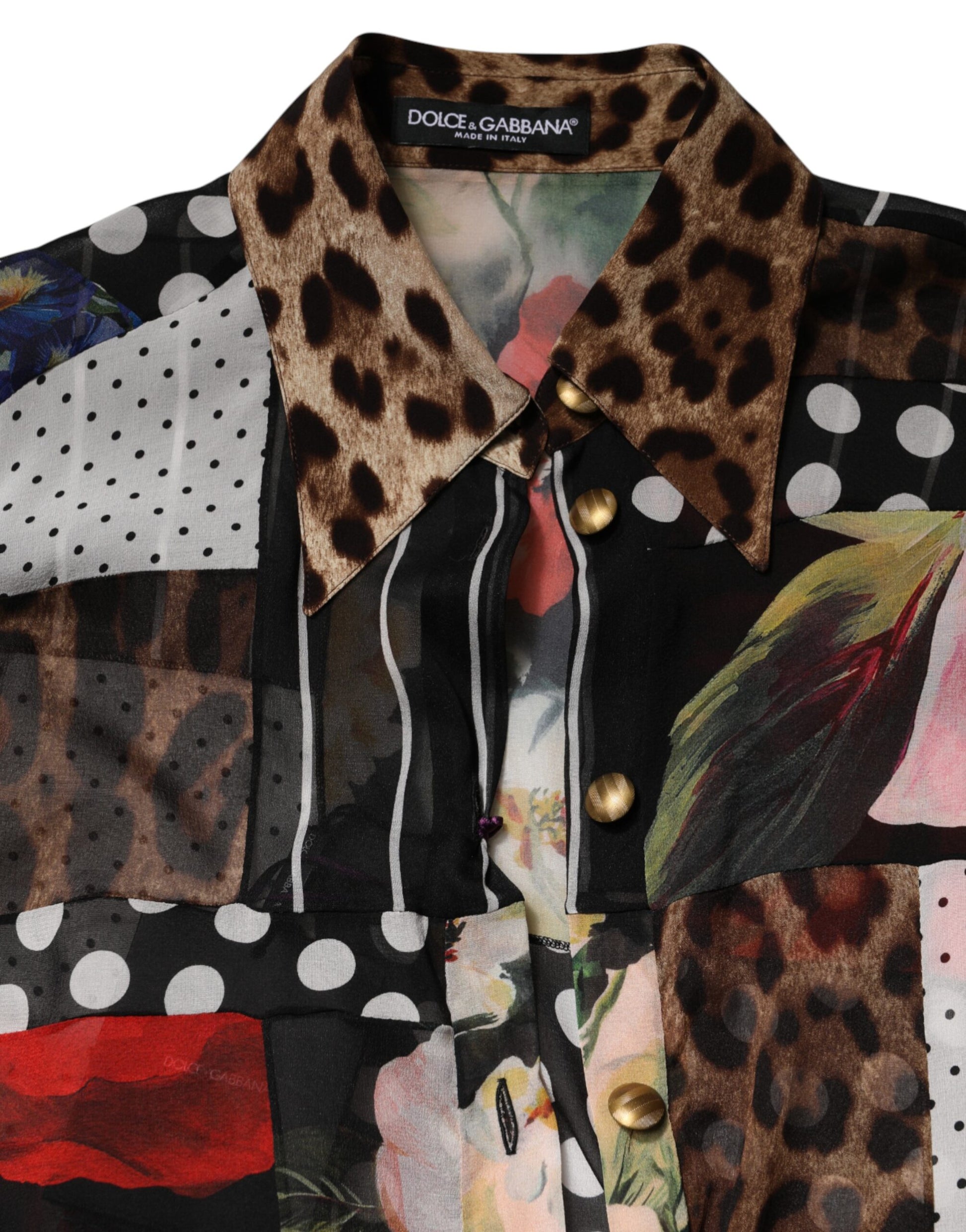 Chemisier col à patchwork de soie multicolore Dolce & Gabbana