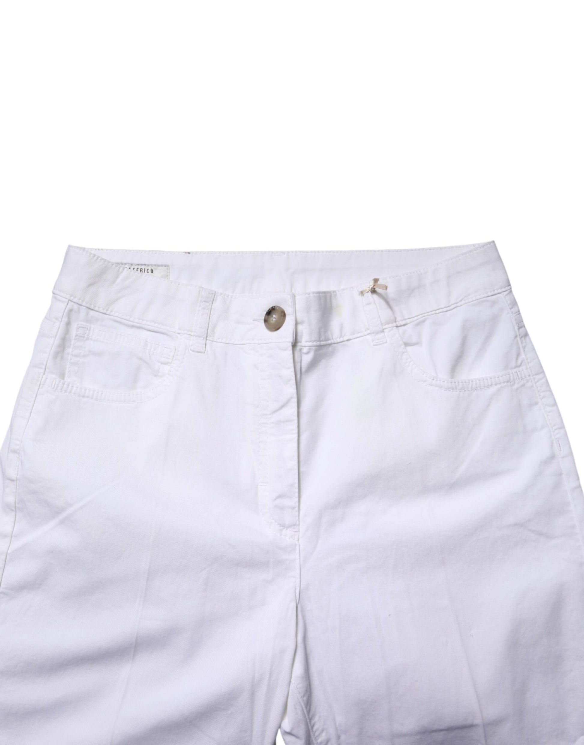 Pantalon Chino Ajusté Taille Moyenne en Coton Blanc Peserico