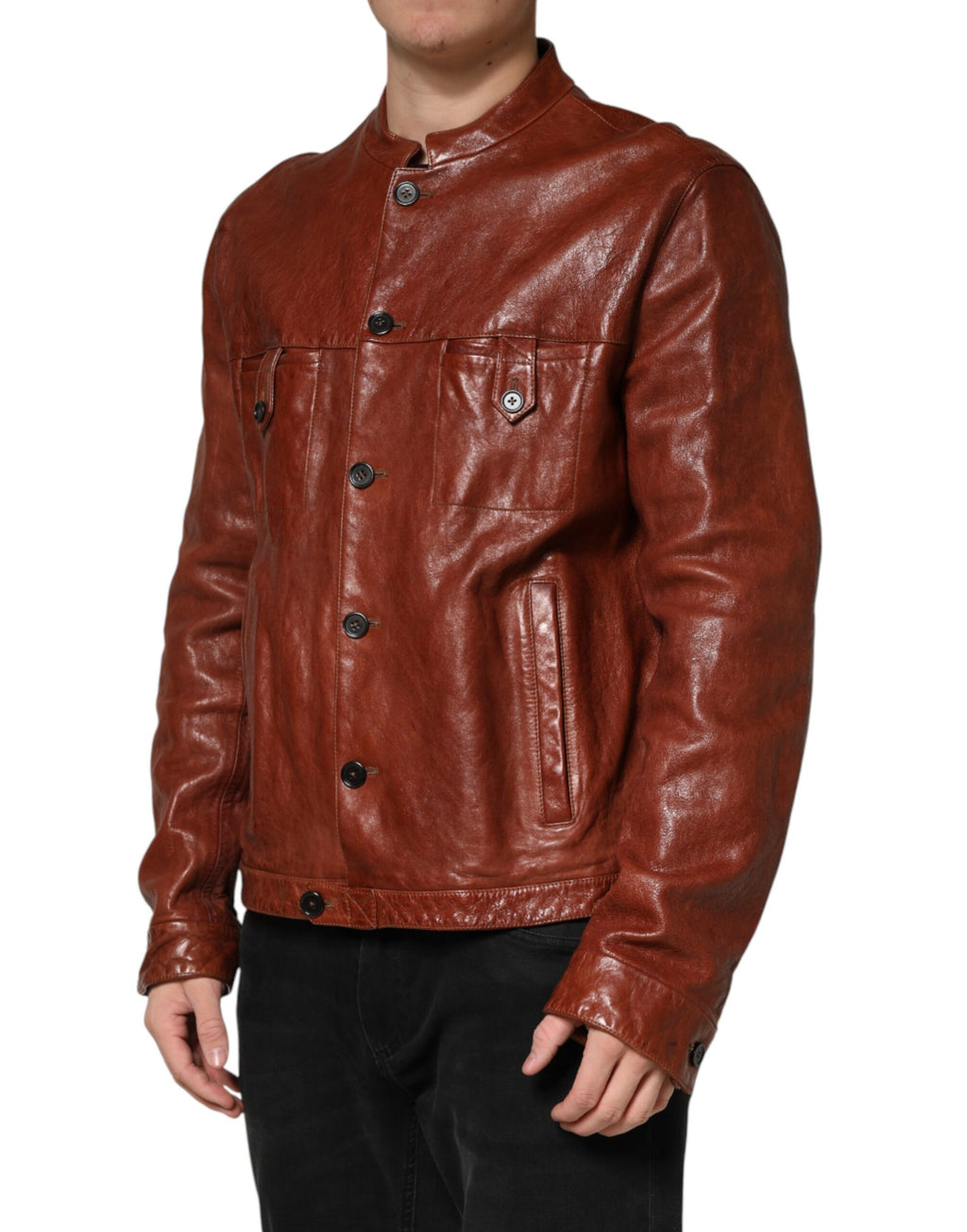 Dolce & Gabbana Brown Biker Jackets for Men detail view