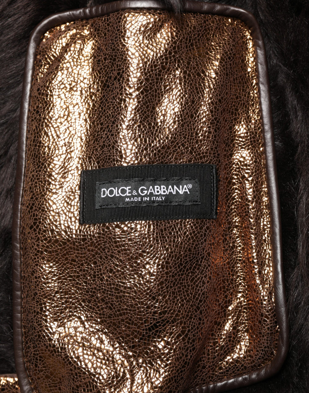 Blouson de motard Dolce & Gabbana en cuir bronze et fourrure pour homme, entièrement zippé