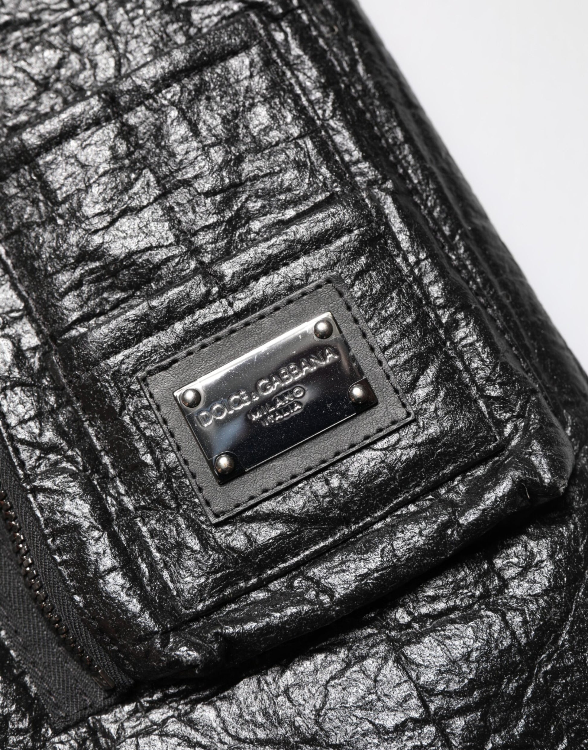 Dolce & Gabbana Black Cellulose Leather FullZip Biker Jacket