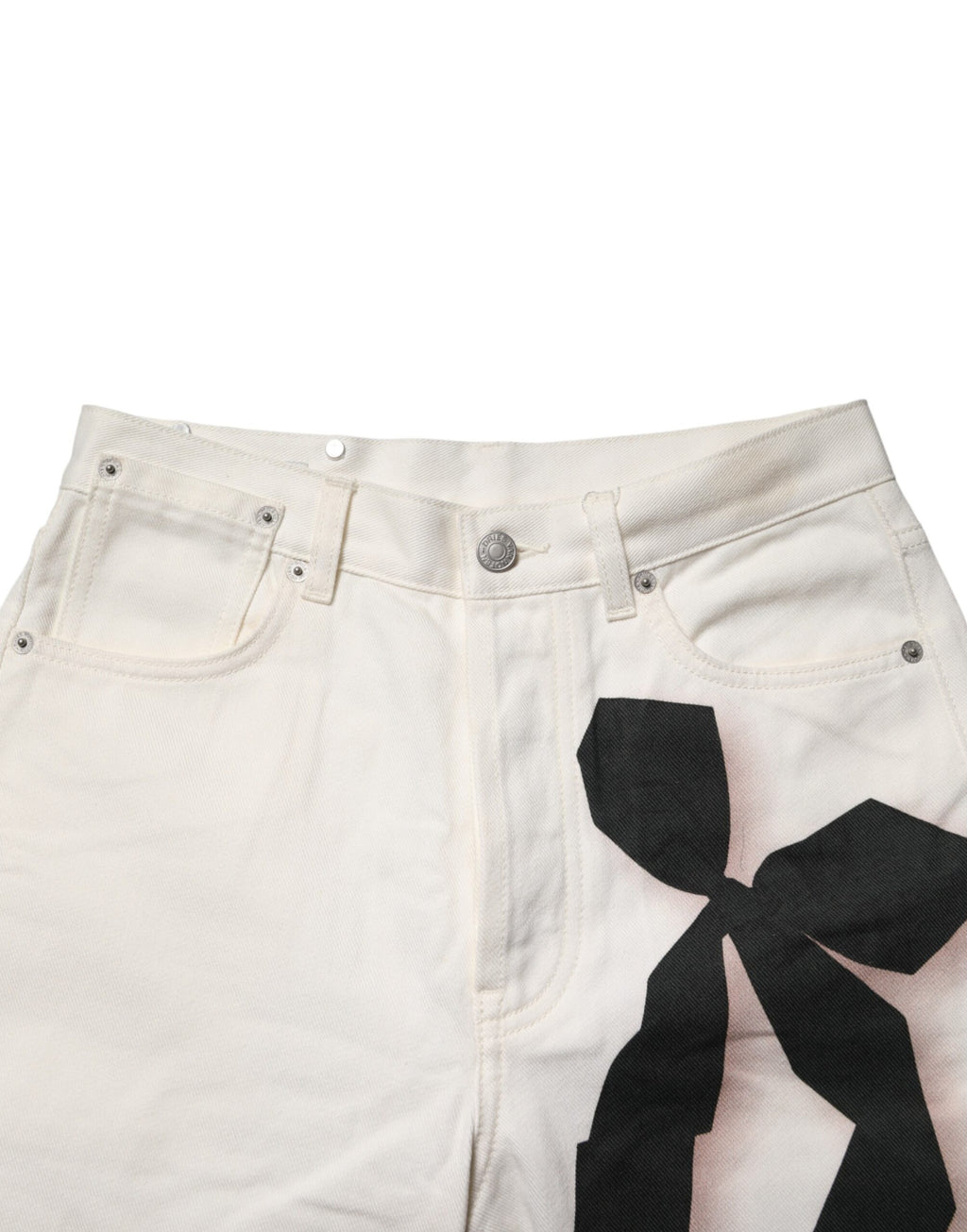 Dries Van Noten White Straight Bow Details Denim Casual Jeans