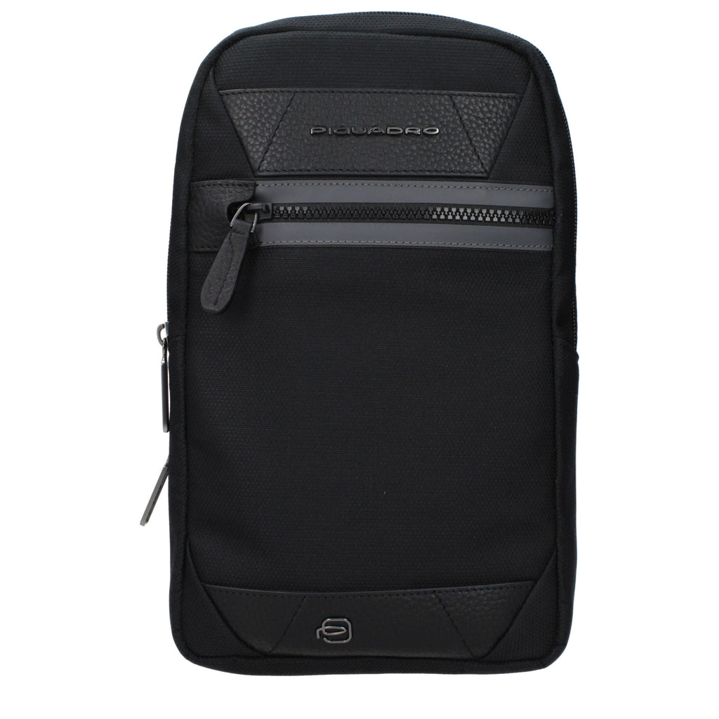 Piquadro Black Fabric Crossbody Bag